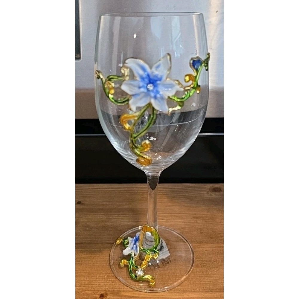 Gin Balloon Glass Blue Lily Wine Glass Birthday Mothers Day Gifts